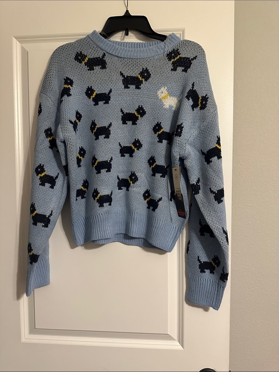 No Boundaries Sweaters - No Boundaries Light Blue Dog-Pattern Crewneck Sweater